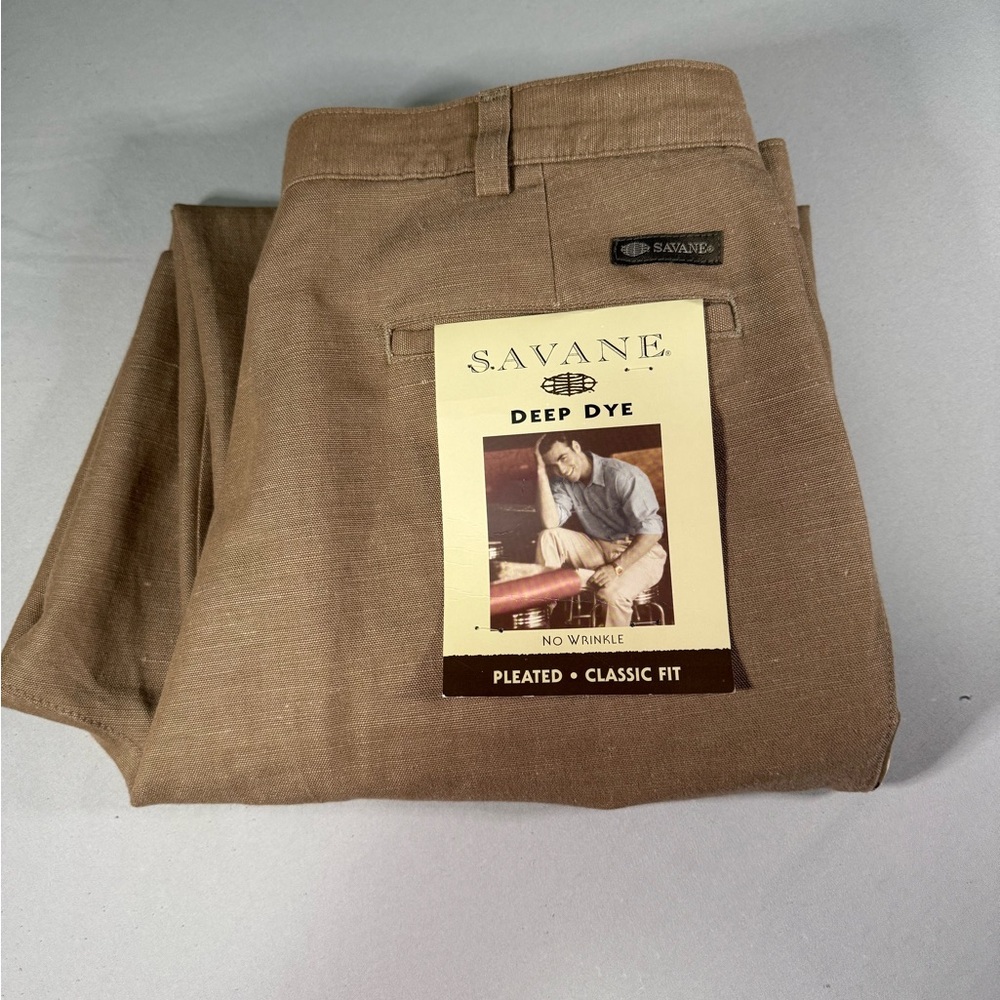 Savane Linen‎ Blend Pleated Dress Pants NWT Taupe Classic